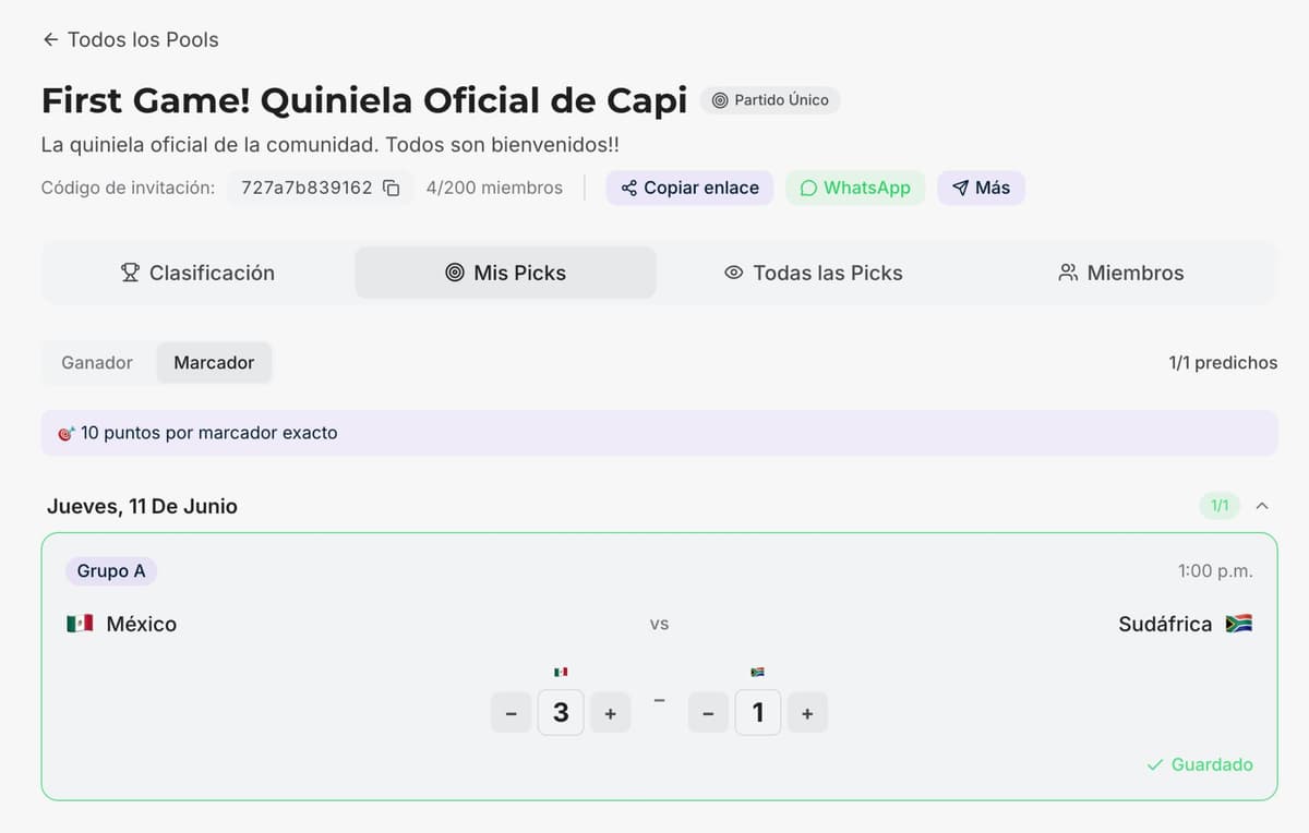 Quiniela prediction pool - Mexico vs South Africa